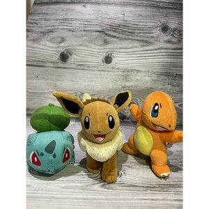 Lot of 3 Plush Pokemon TOMY Nintendo Bulbasaur Eevee Charmander Stuffed Animals